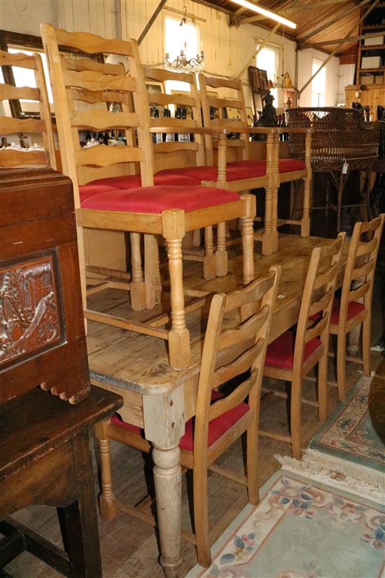 Pine table & 8 chairs